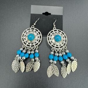NWT Tibetan Turquoise Dreamcatcher Dangle Earrings Boho